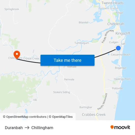 Duranbah to Chillingham map