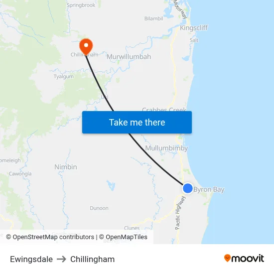Ewingsdale to Chillingham map