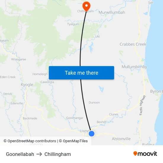 Goonellabah to Chillingham map