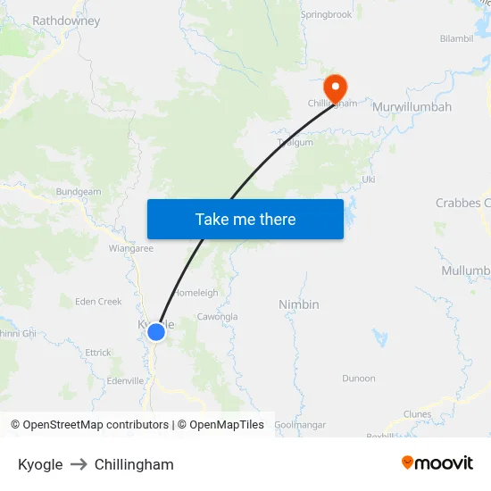 Kyogle to Chillingham map
