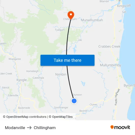 Modanville to Chillingham map
