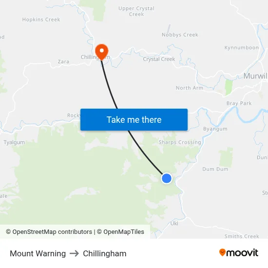 Mount Warning to Chillingham map
