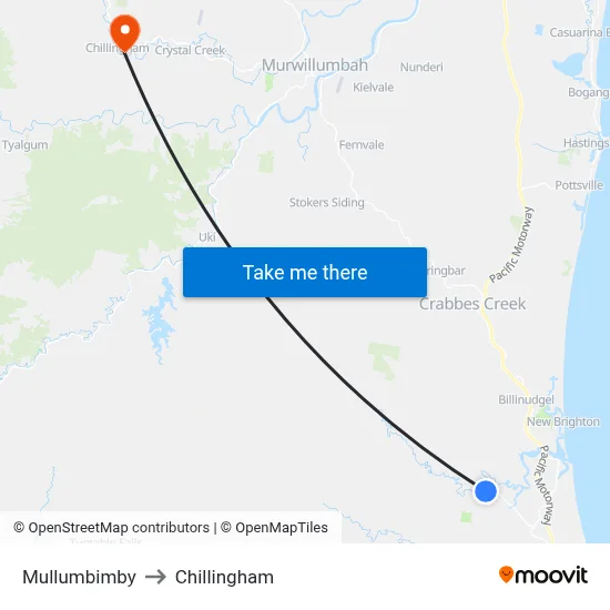 Mullumbimby to Chillingham map