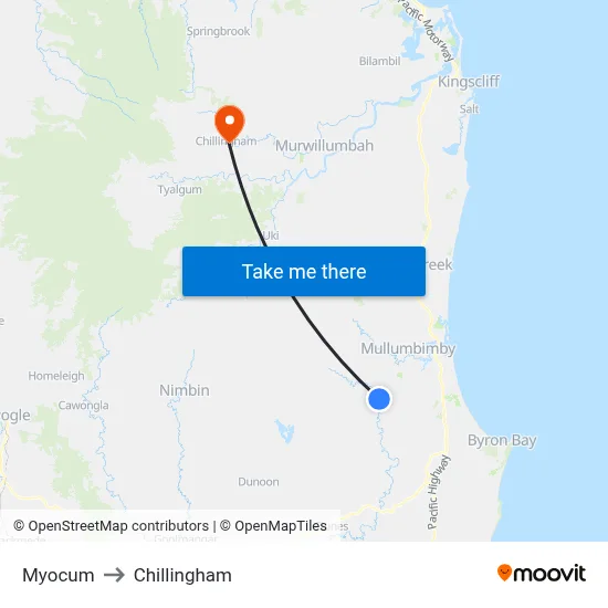 Myocum to Chillingham map