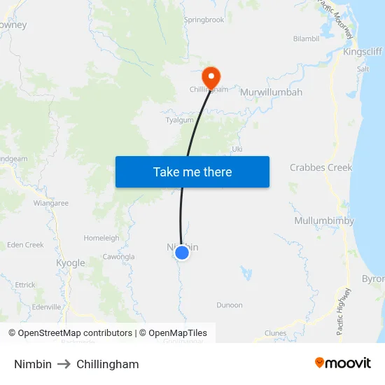 Nimbin to Chillingham map