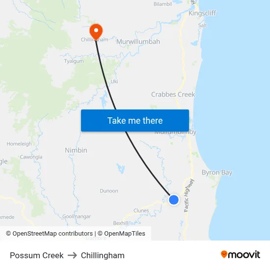 Possum Creek to Chillingham map