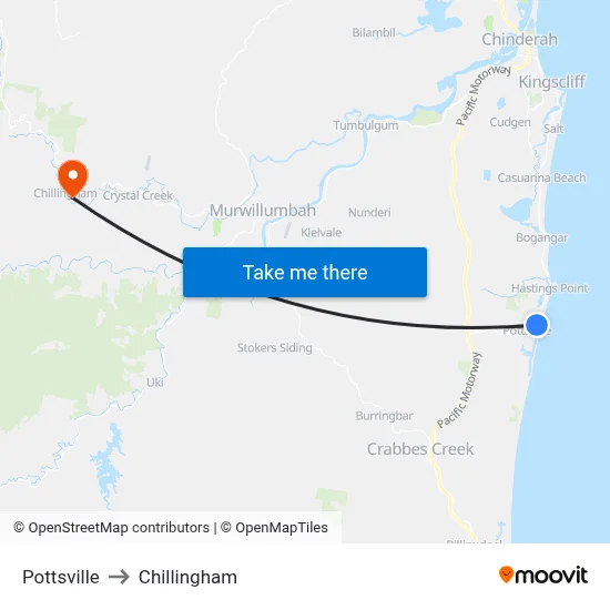 Pottsville to Chillingham map