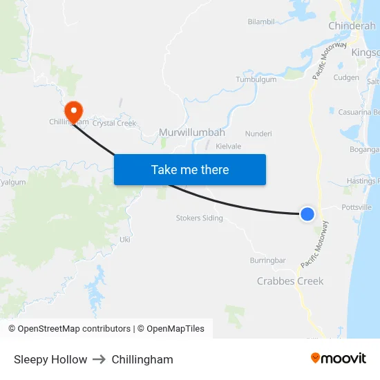 Sleepy Hollow to Chillingham map