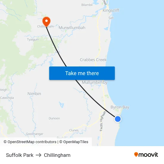 Suffolk Park to Chillingham map