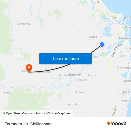 Terranora to Chillingham map