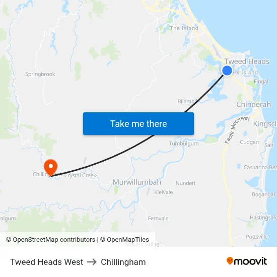 Tweed Heads West to Chillingham map