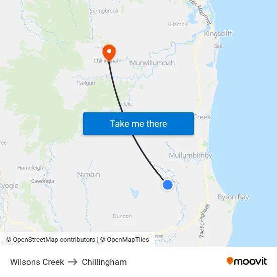 Wilsons Creek to Chillingham map
