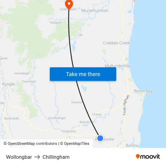 Wollongbar to Chillingham map