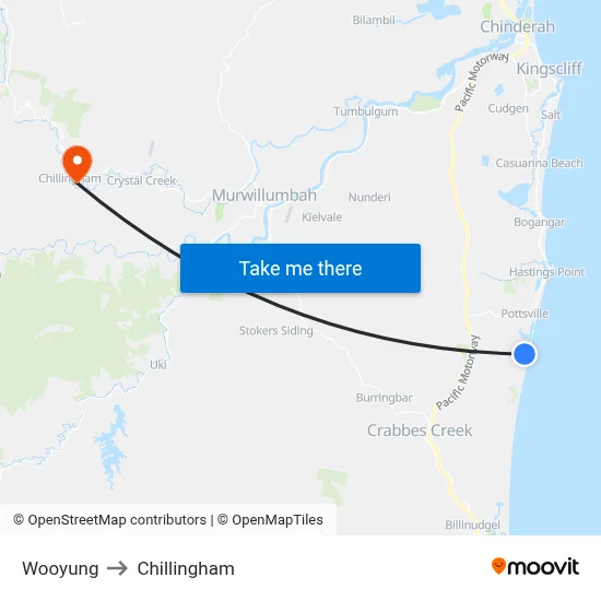 Wooyung to Chillingham map