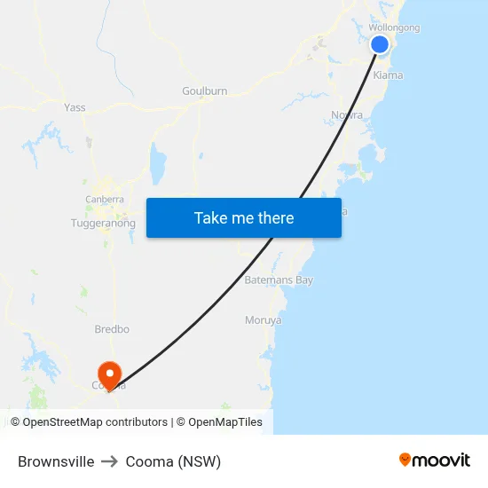 Brownsville to Cooma (NSW) map