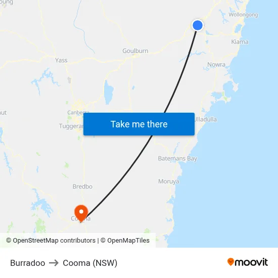 Burradoo to Cooma (NSW) map