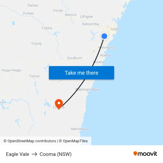 Eagle Vale to Cooma (NSW) map