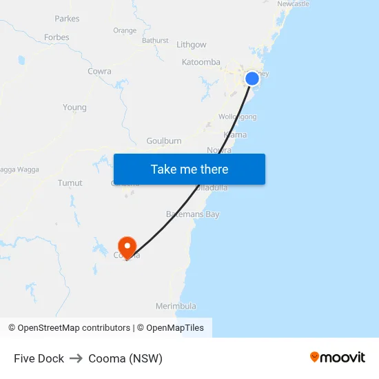 Five Dock to Cooma (NSW) map