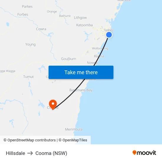 Hillsdale to Cooma (NSW) map