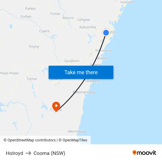 Holroyd to Cooma (NSW) map