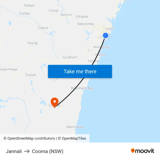 Jannali to Cooma (NSW) map