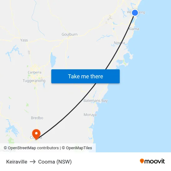 Keiraville to Cooma (NSW) map