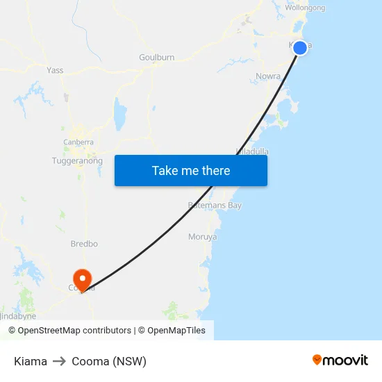 Kiama to Cooma (NSW) map