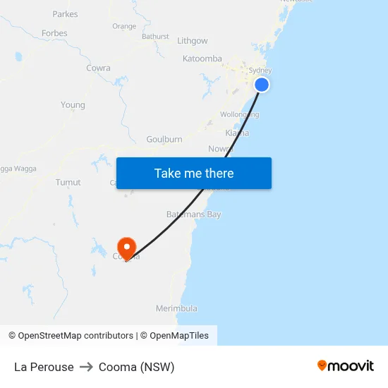 La Perouse to Cooma (NSW) map