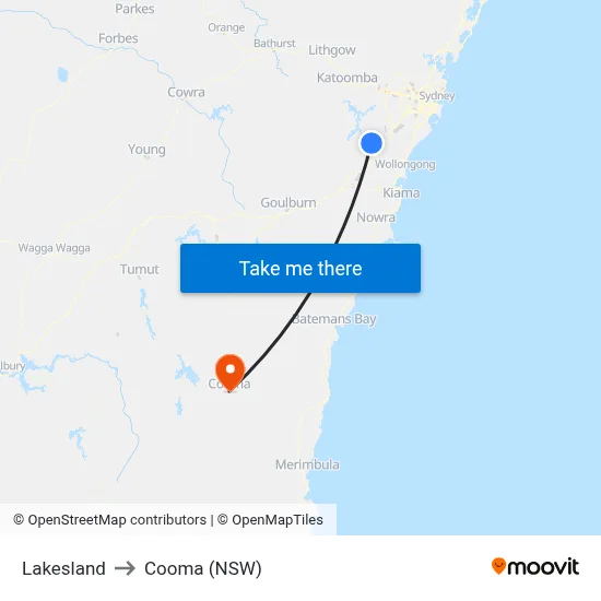 Lakesland to Cooma (NSW) map