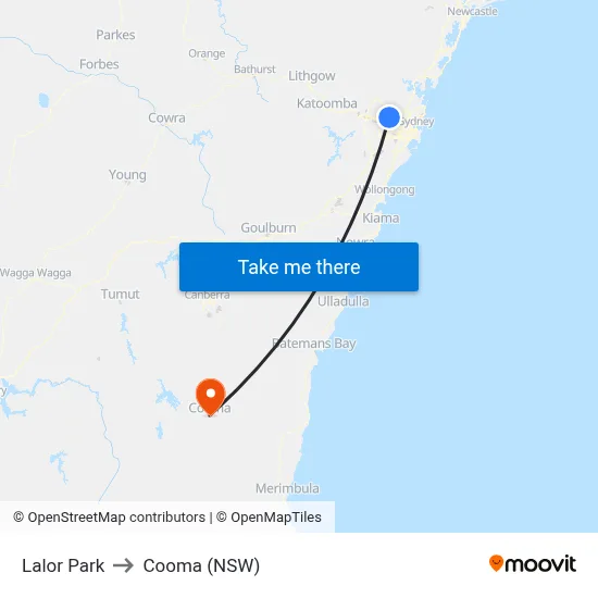 Lalor Park to Cooma (NSW) map