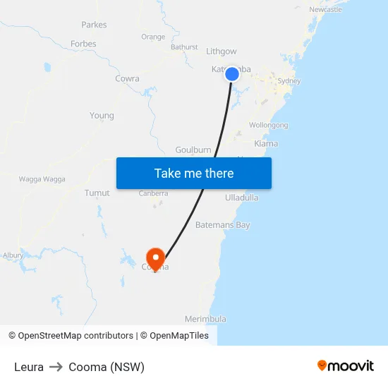 Leura to Cooma (NSW) map