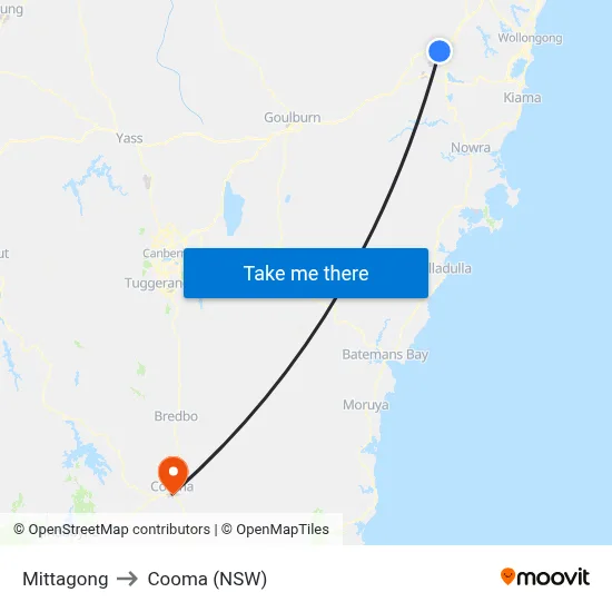 Mittagong to Cooma (NSW) map