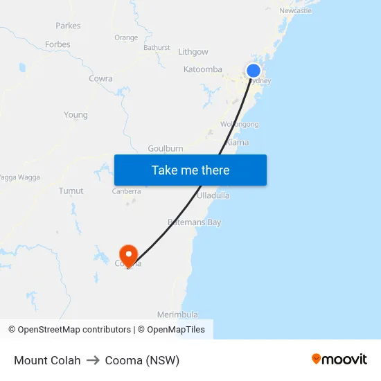 Mount Colah to Cooma (NSW) map