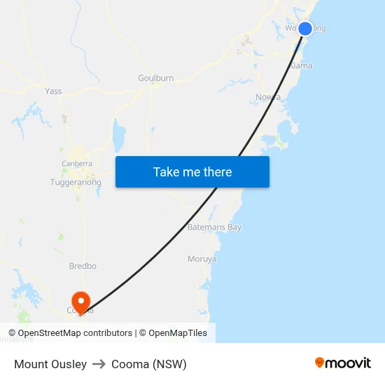 Mount Ousley to Cooma (NSW) map