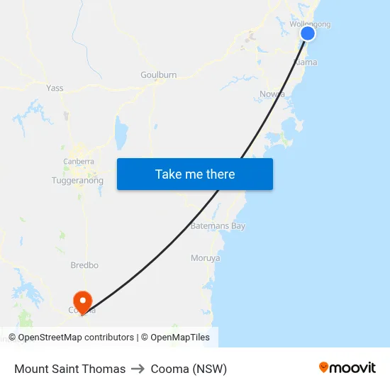 Mount Saint Thomas to Cooma (NSW) map