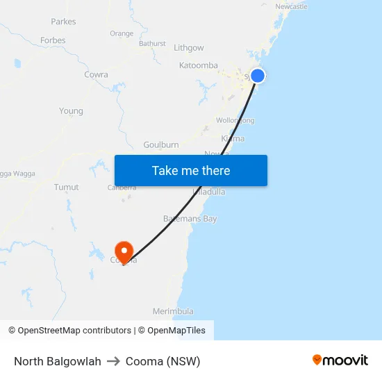 North Balgowlah to Cooma (NSW) map
