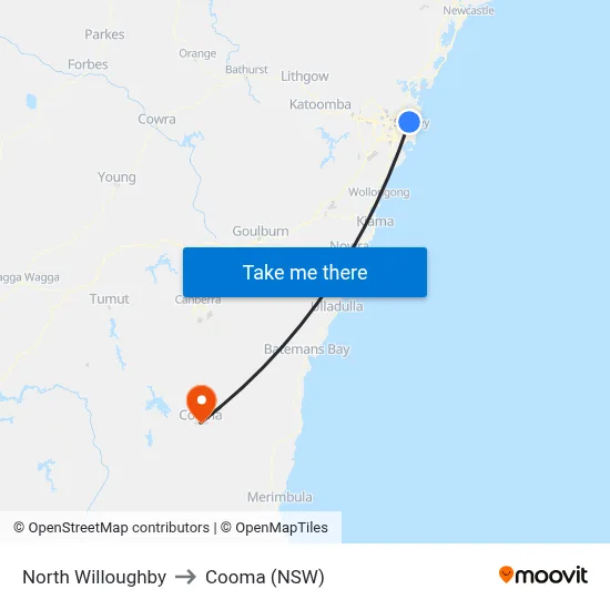 North Willoughby to Cooma (NSW) map