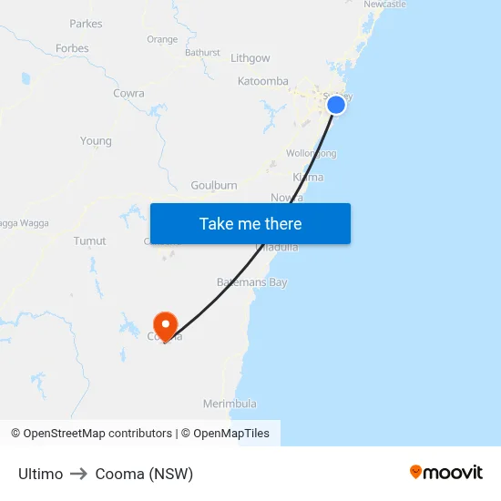 Ultimo to Cooma (NSW) map