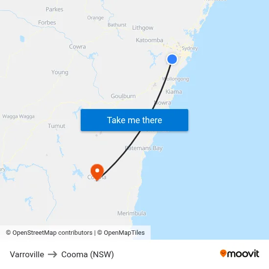 Varroville to Cooma (NSW) map