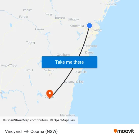 Vineyard to Cooma (NSW) map