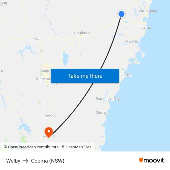 Welby to Cooma (NSW) map