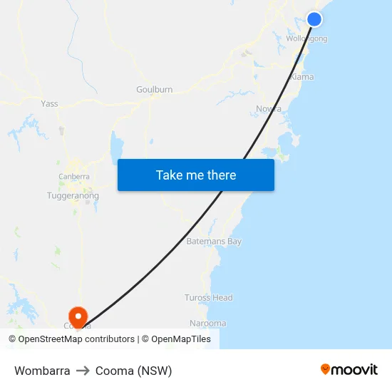 Wombarra to Cooma (NSW) map