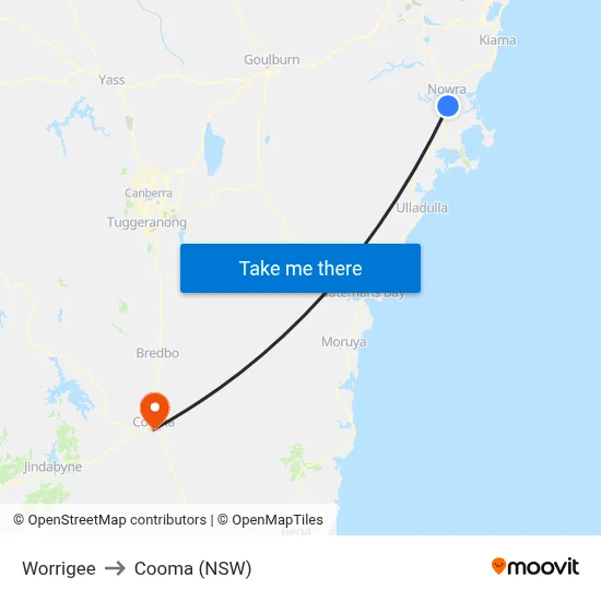 Worrigee to Cooma (NSW) map