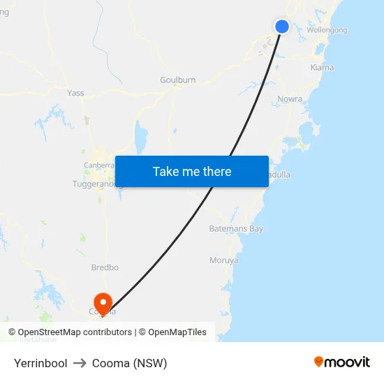 Yerrinbool to Cooma (NSW) map