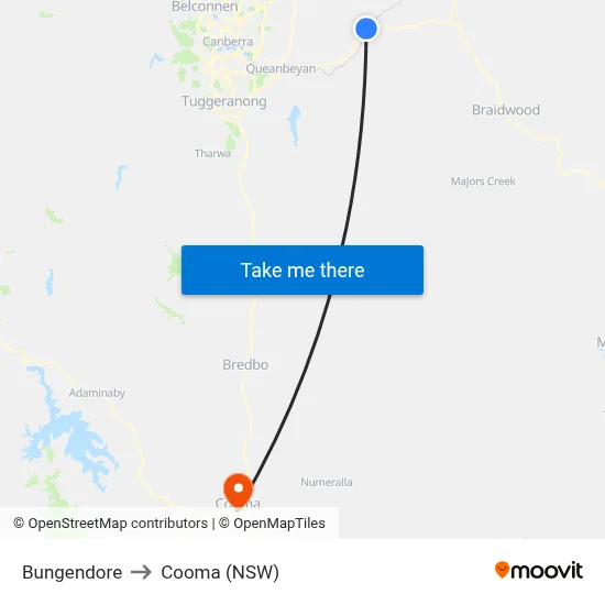 Bungendore to Cooma (NSW) map
