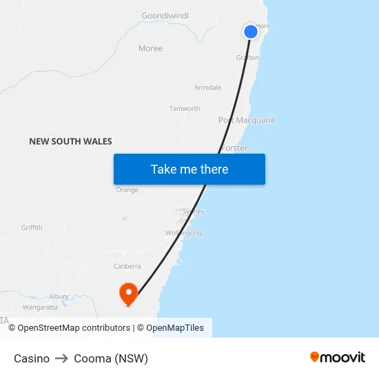 Casino to Cooma (NSW) map