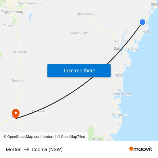 Morton to Cooma (NSW) map