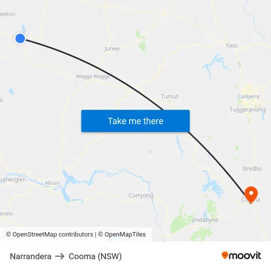 Narrandera to Cooma (NSW) map