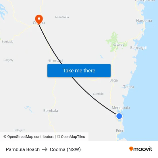 Pambula Beach to Cooma (NSW) map