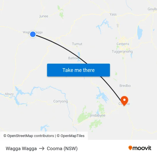 Wagga Wagga to Cooma (NSW) map